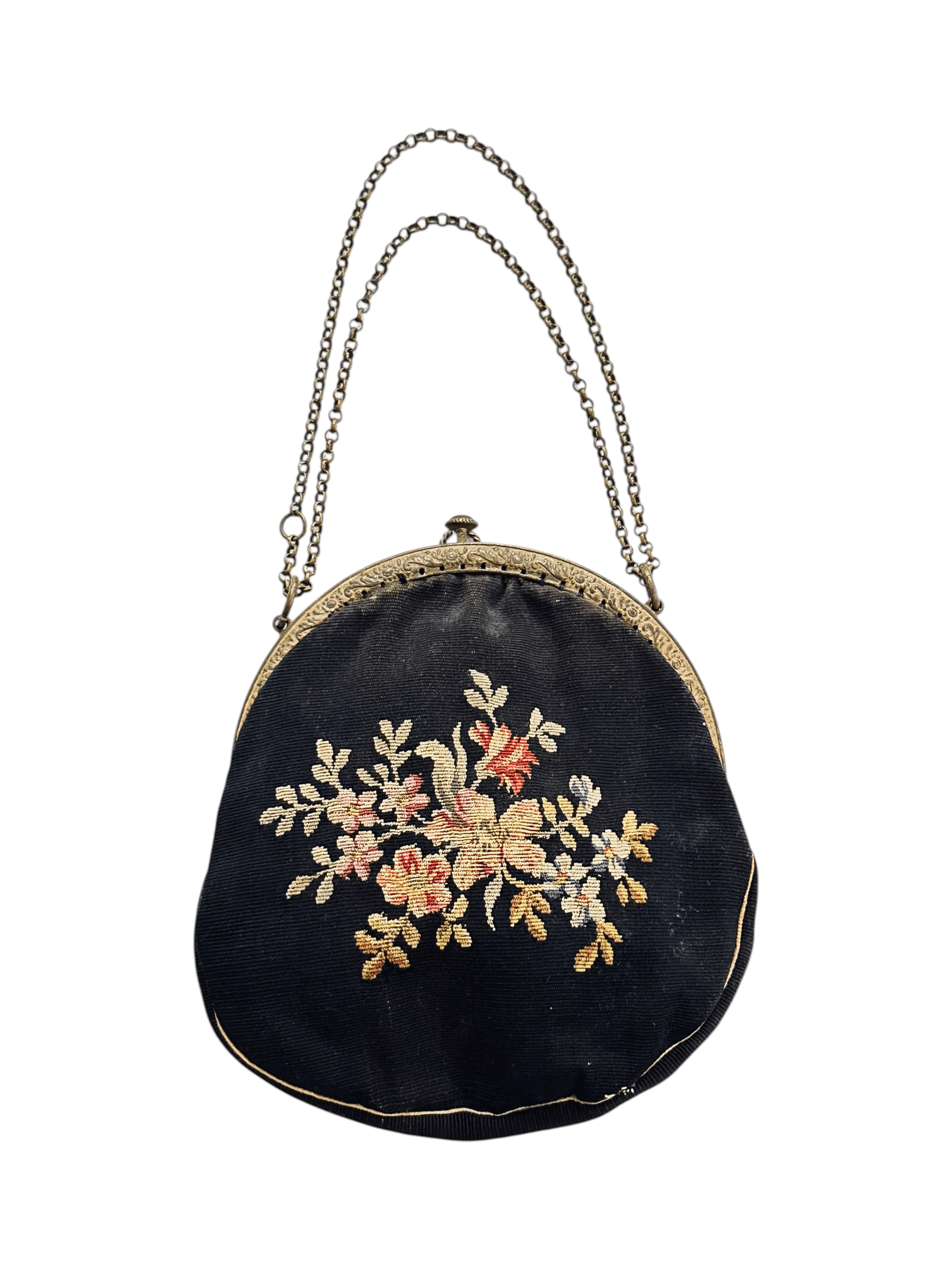 Antique 1920s Point de Beauvais floral embroidered evening bag with a chain strap - Thumbnail 5