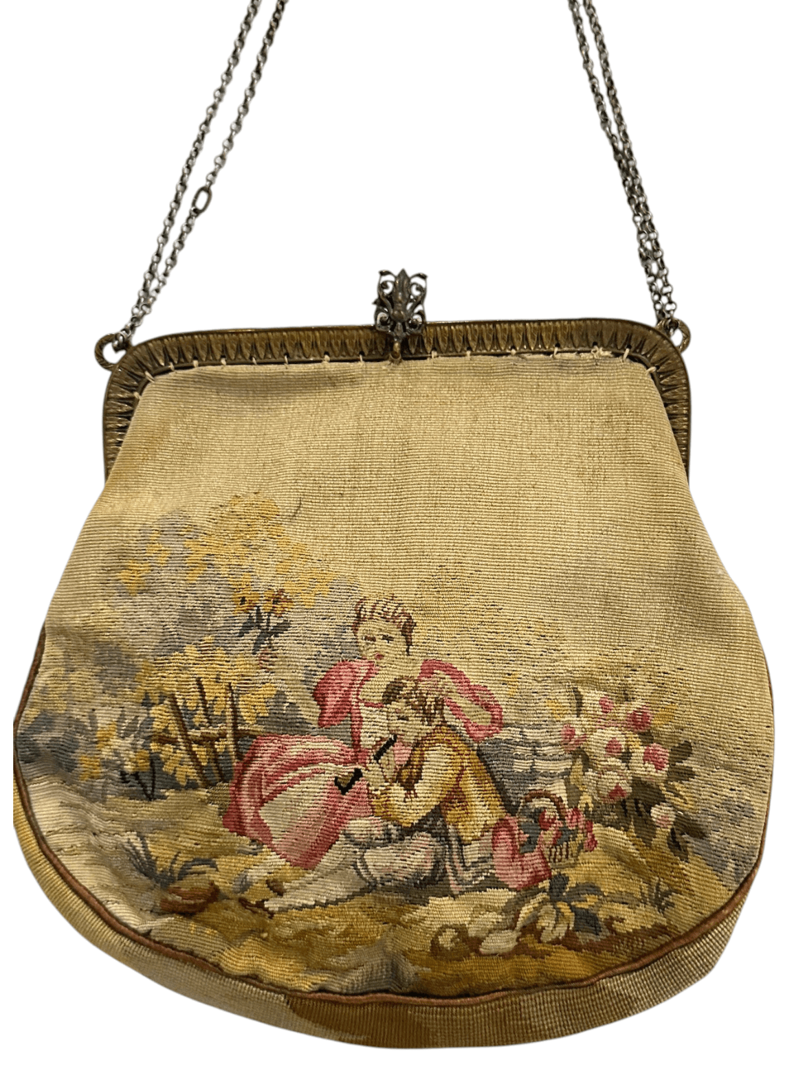 Antique 1920s French Tapestry Evening Handbag with Chain Strap - Thumbnail 2