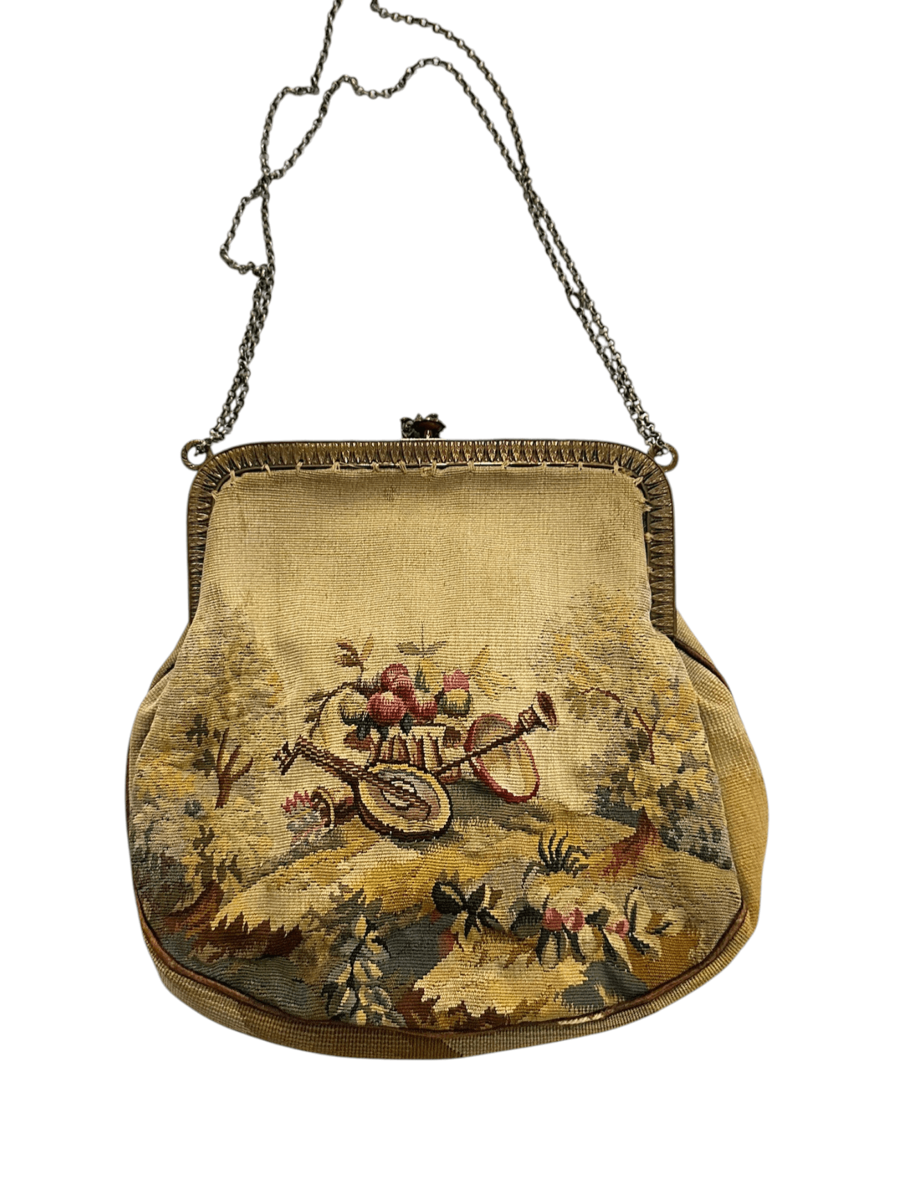 Antique 1920s French Tapestry Evening Handbag with Chain Strap - Thumbnail 3