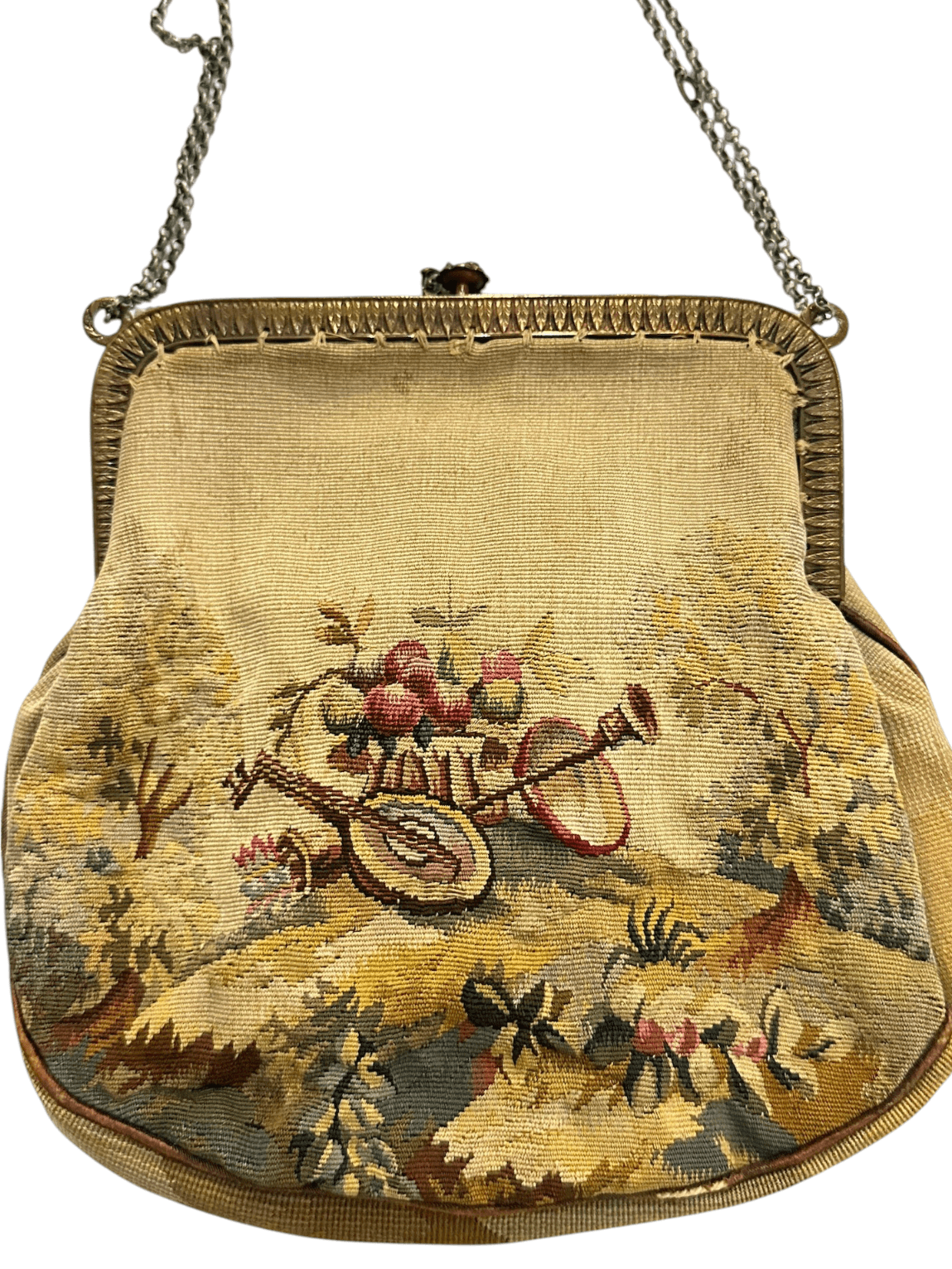 Antique 1920s French Tapestry Evening Handbag with Chain Strap - Thumbnail 4