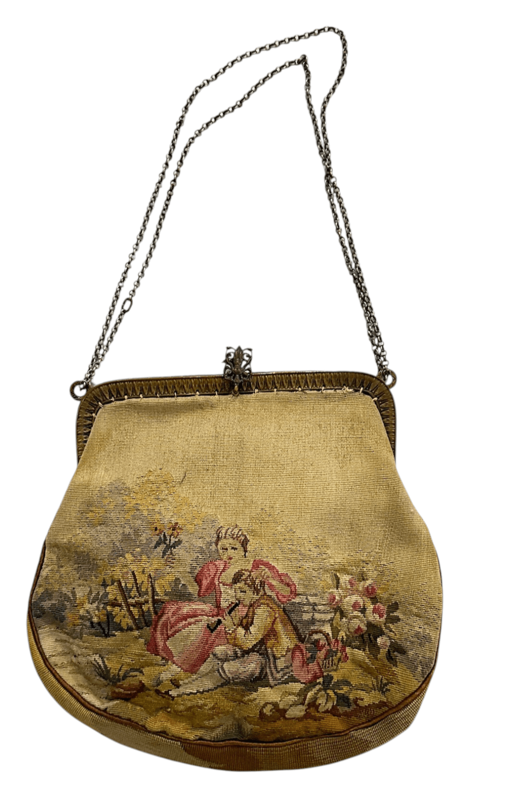 Antique 1920s French Tapestry Evening Handbag with Chain Strap - Image 1
