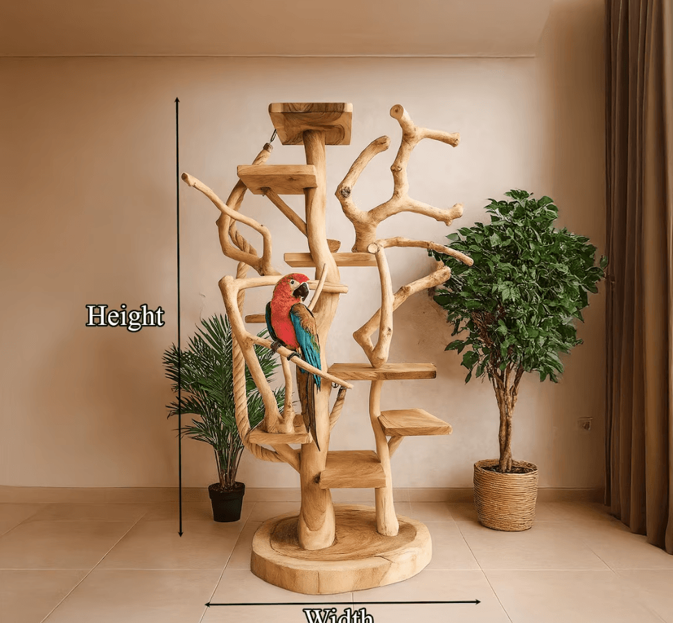Handmade Wood Parrot Play Stand, Solid Wood Grain Shelf Decor - Thumbnail 2