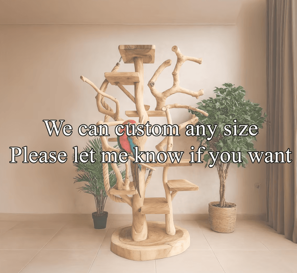 Handmade Wood Parrot Play Stand, Solid Wood Grain Shelf Decor - Thumbnail 3