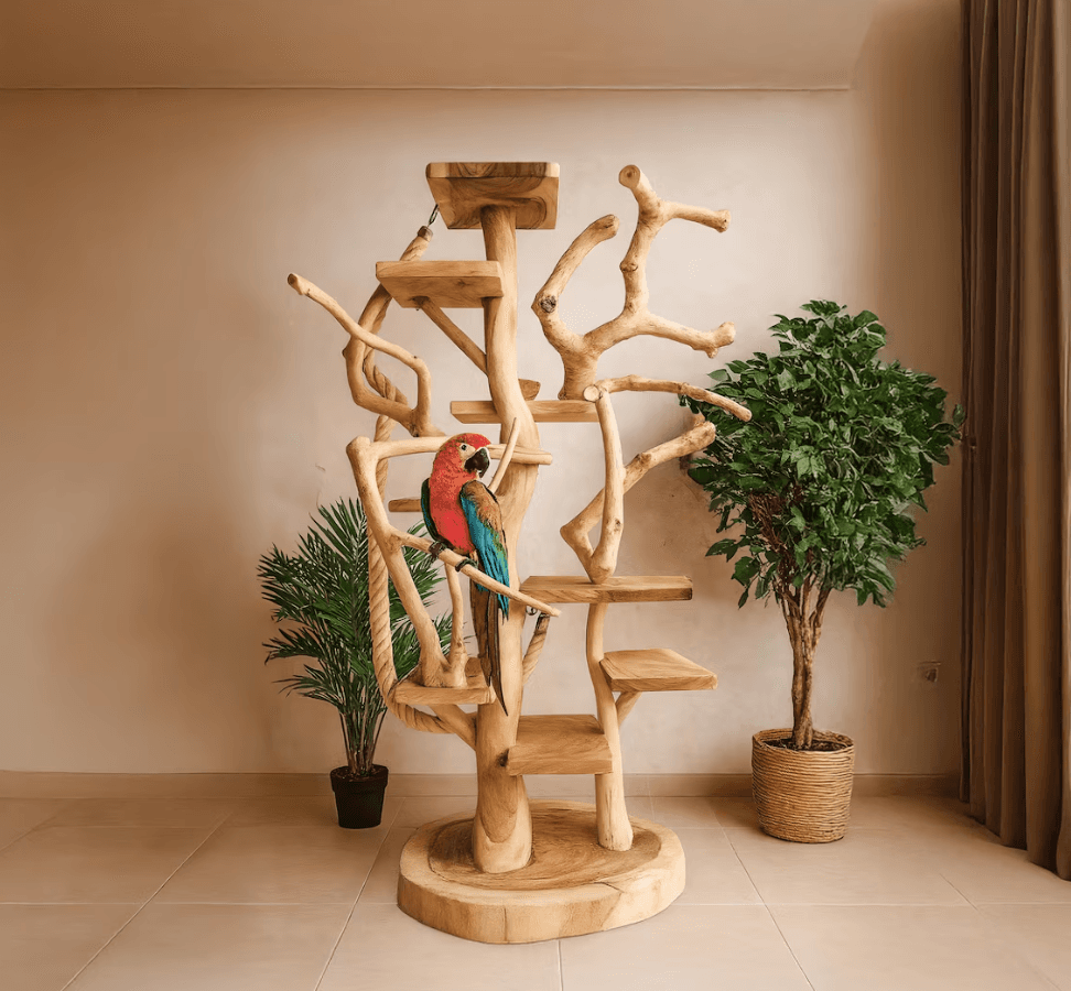 Handmade Wood Parrot Play Stand, Solid Wood Grain Shelf Decor