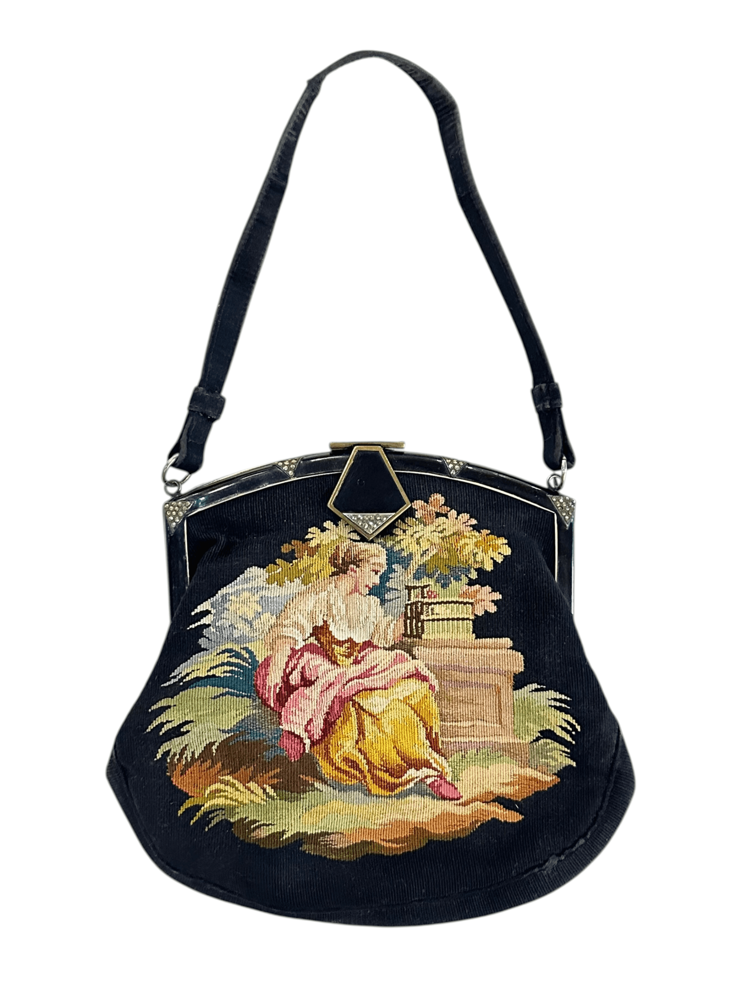 Vintage Petit Point Tapestry Evening Purse with Jeweled Frame - Image 1
