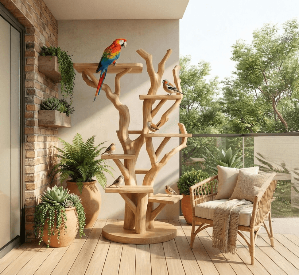 Wooden Bird Perch Parrot Stand Bird Play Area Bird Toy Pet Furniture Toy For Parrots - Thumbnail 4