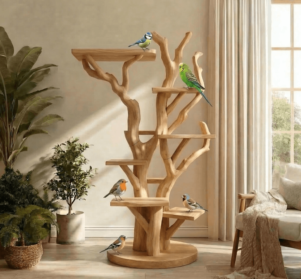 Wooden Bird Perch Parrot Stand Bird Play Area Bird Toy Pet Furniture Toy For Parrots - Thumbnail 2