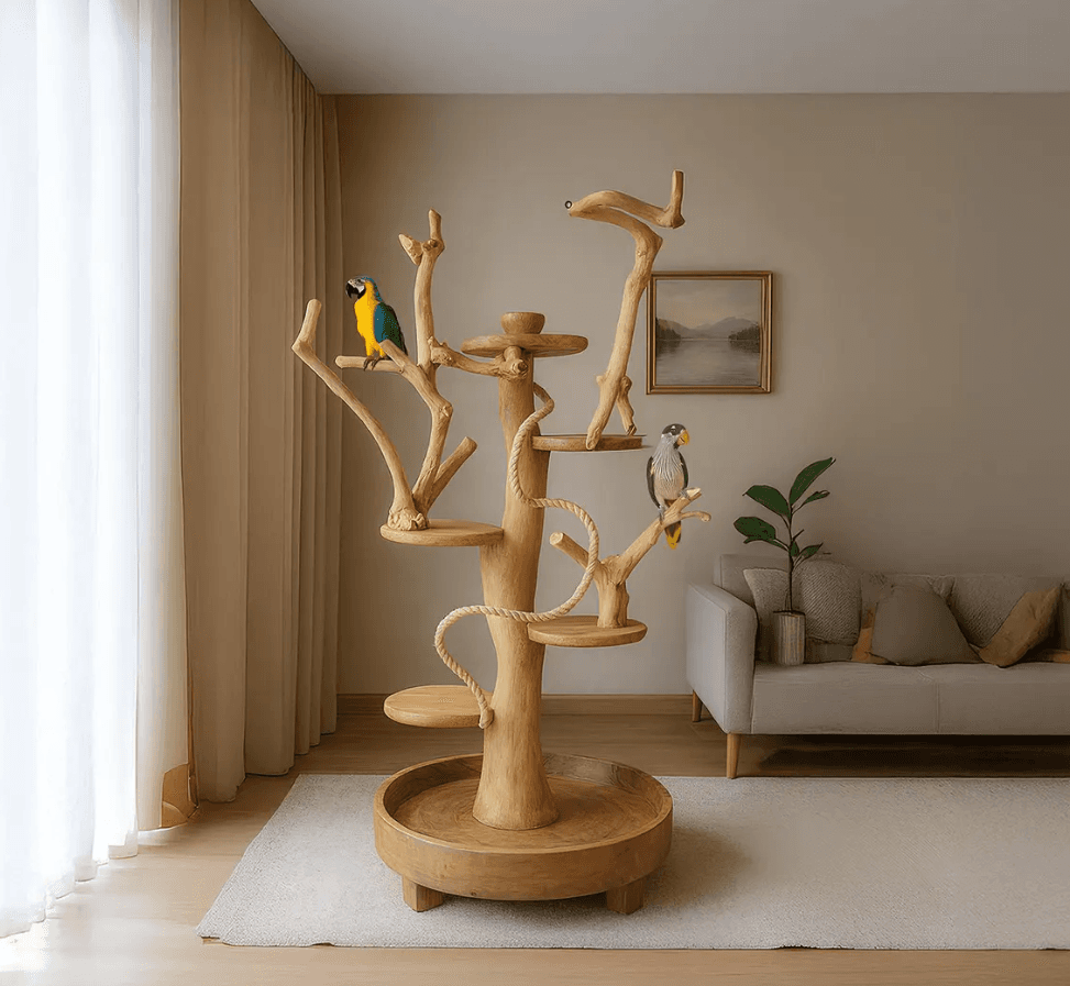 Custom Crafted Parrot Stands Medium Size Solid Wood Bird Perches Parrot Jungles Bird Trees Conure Cockatoo Macaw Gift