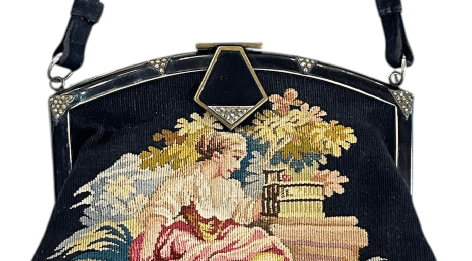 Vintage Petit Point Tapestry Evening Purse with Jeweled Frame - Thumbnail 3