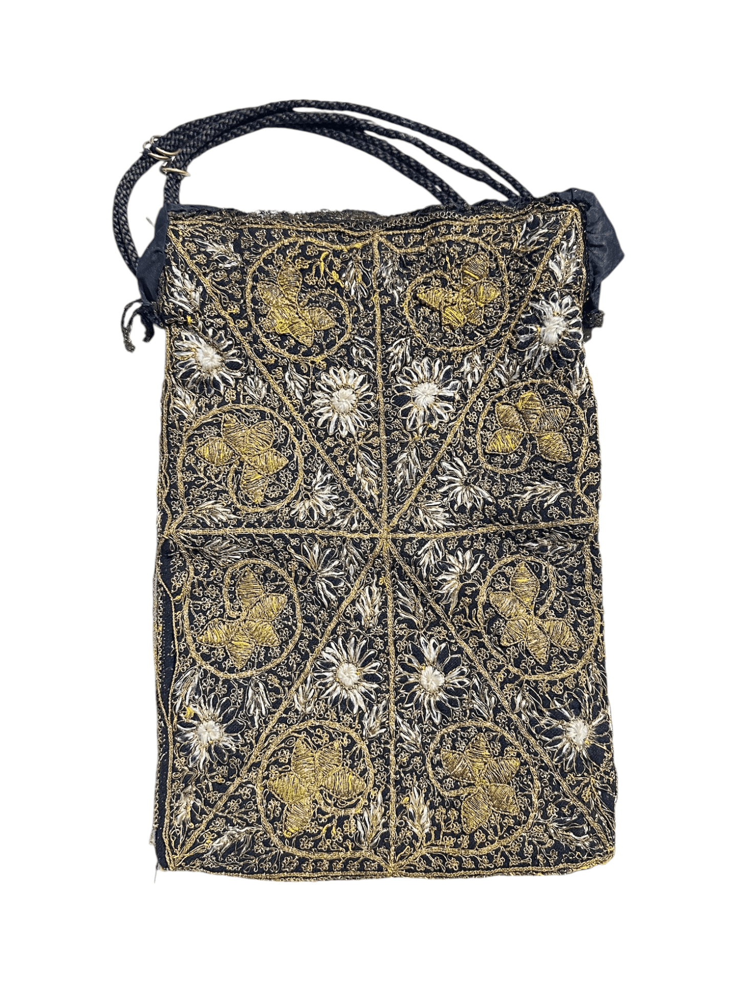 Antique 1920s Zardozi Embroidered Evening Purse Featuring Silver and Gold Thread - Thumbnail 2