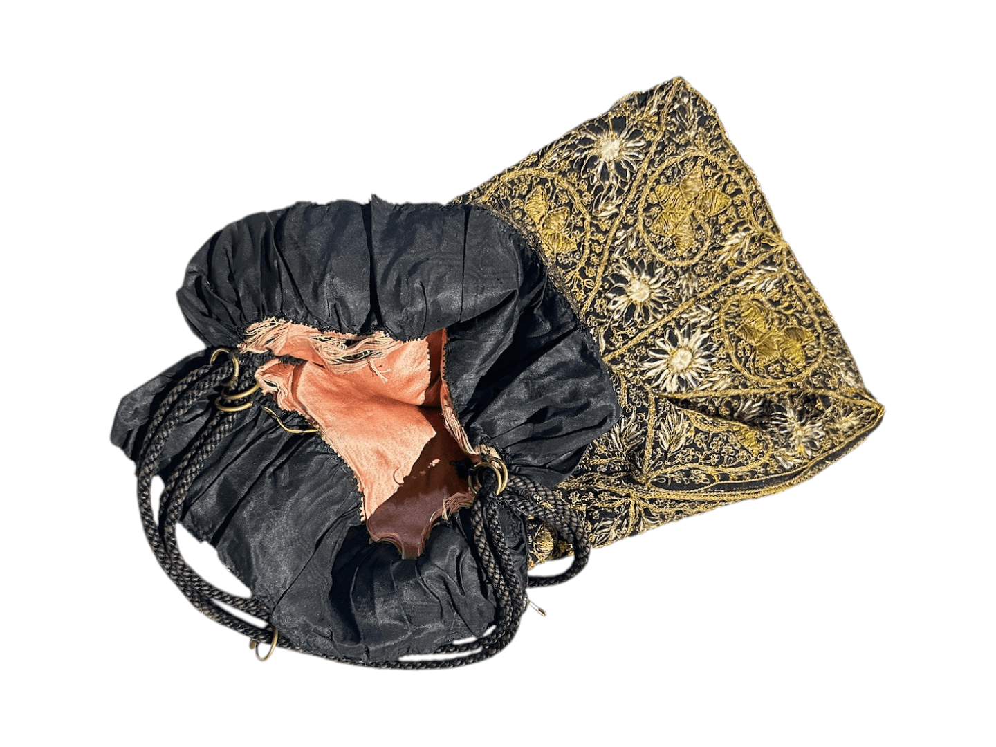Antique 1920s Zardozi Embroidered Evening Purse Featuring Silver and Gold Thread - Thumbnail 4
