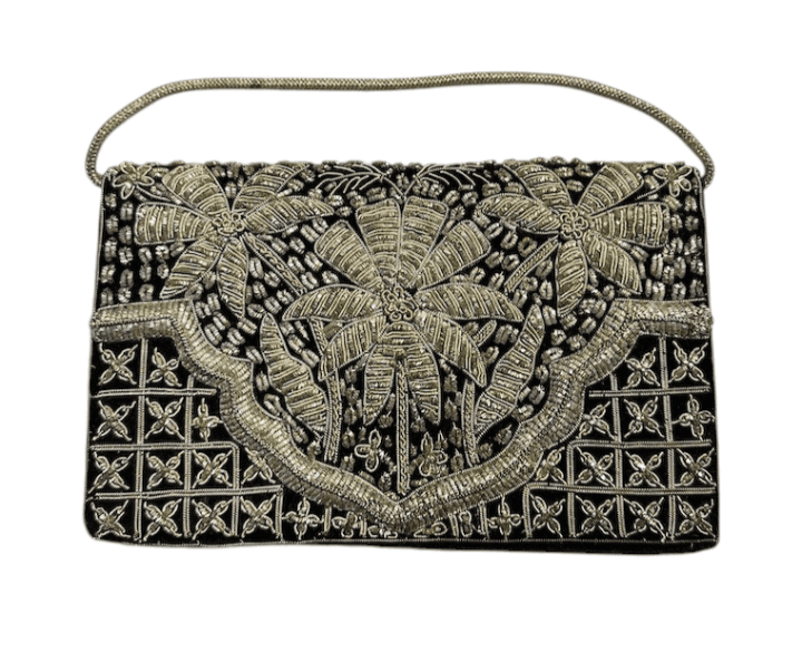 Vintage Turkish Ottoman Zardozi Gold Thread Embroidered Evening Envelope Clutch with Intricate Geometric and Floral Design - Image 1