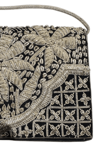 Vintage Turkish Ottoman Zardozi Gold Thread Embroidered Evening Envelope Clutch with Intricate Geometric and Floral Design - Thumbnail 3