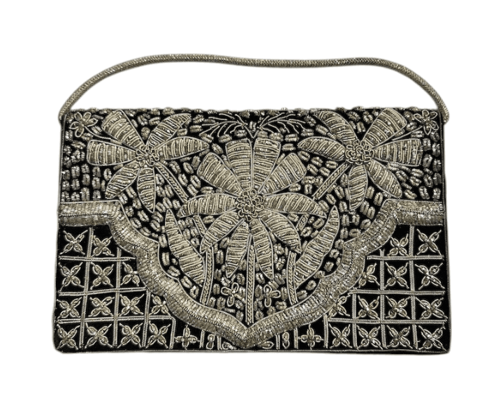Vintage Turkish Ottoman Zardozi Gold Thread Embroidered Evening Envelope Clutch with Intricate Geometric and Floral Design - Thumbnail 2