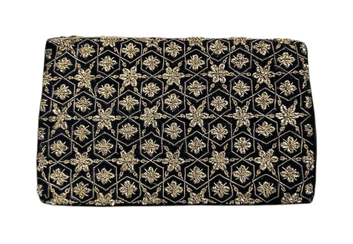 Vintage Turkish Ottoman Zardozi Gold Thread Embroidered Evening Envelope Clutch with Intricate Geometric and Floral Design - Thumbnail 4
