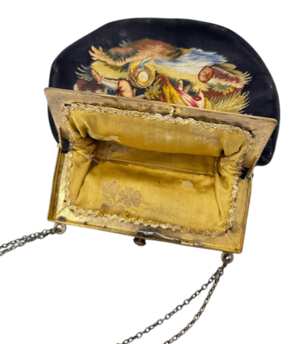 Antique 1920s French Petit Point Evening Bag with Chain Strap and Original Mirror Case - Thumbnail 3