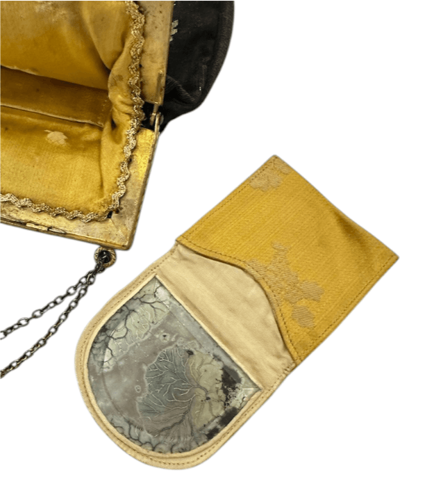 Antique 1920s French Petit Point Evening Bag with Chain Strap and Original Mirror Case - Thumbnail 4