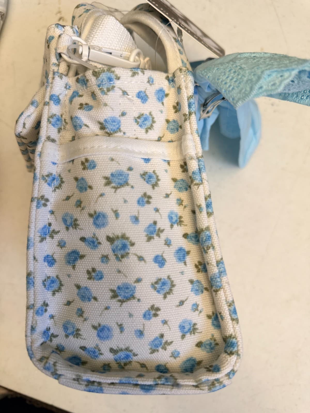 Madden Girl - Steven Madden Blue Floral with Bow Mini Tote - Tiktok Viral - Thumbnail 7