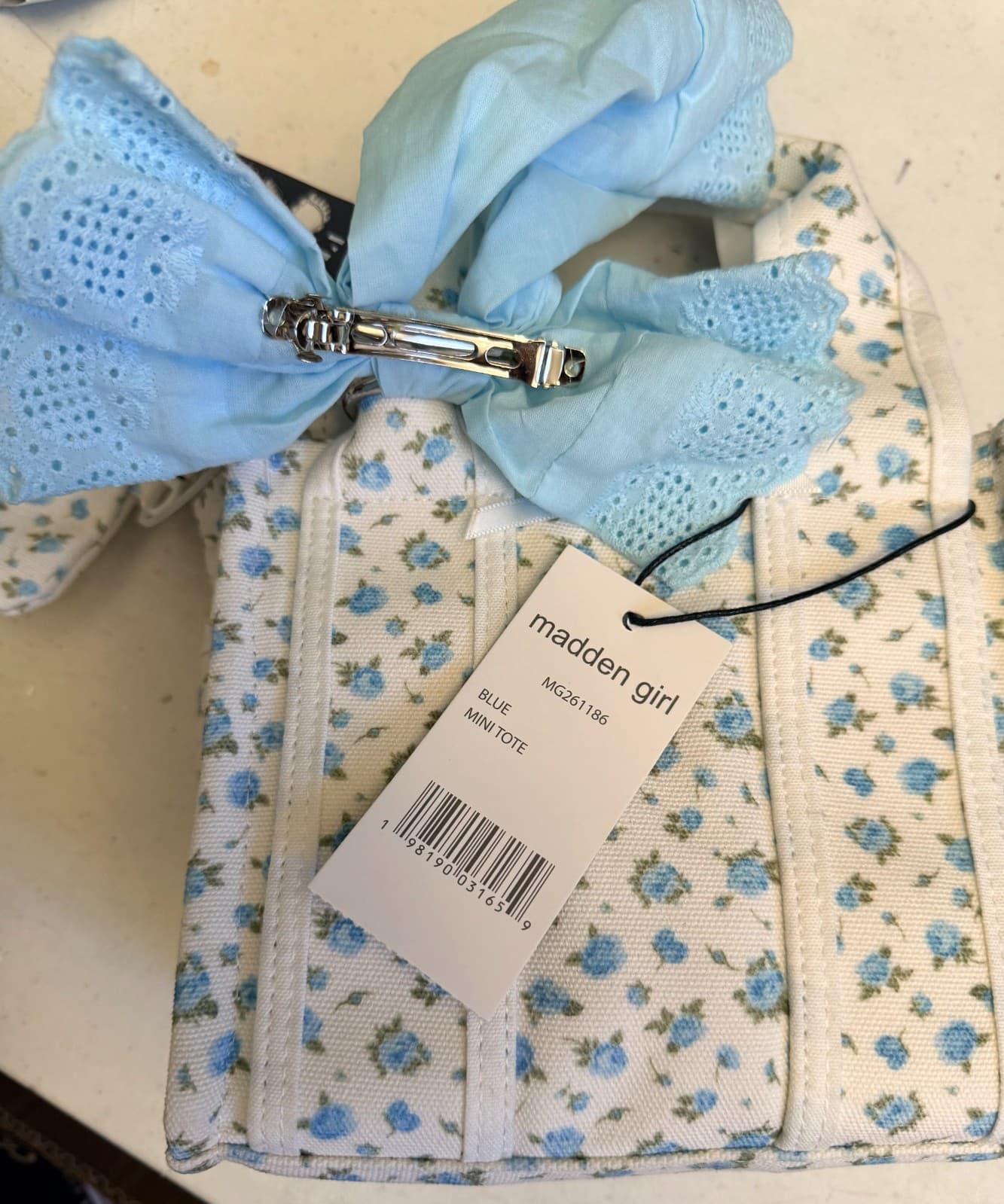 Madden Girl - Steven Madden Blue Floral with Bow Mini Tote - Tiktok Viral - Thumbnail 11