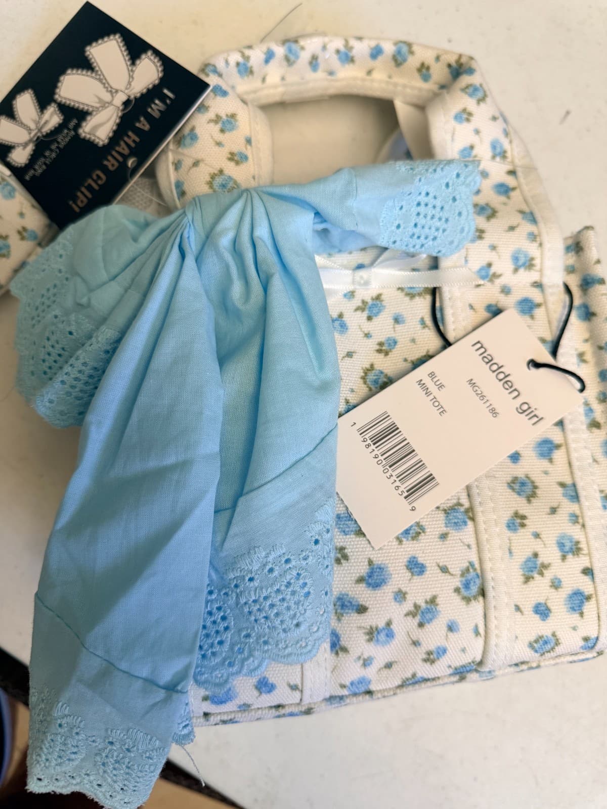 Madden Girl - Steven Madden Blue Floral with Bow Mini Tote - Tiktok Viral - Thumbnail 8