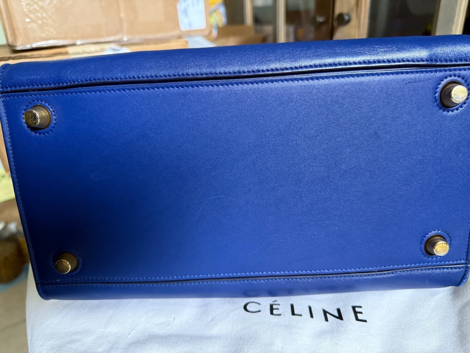 100% Authentic CELINE Bag The Ring Calfskin Tricolor Navy Brown Olive $2550 +tax - Thumbnail 14