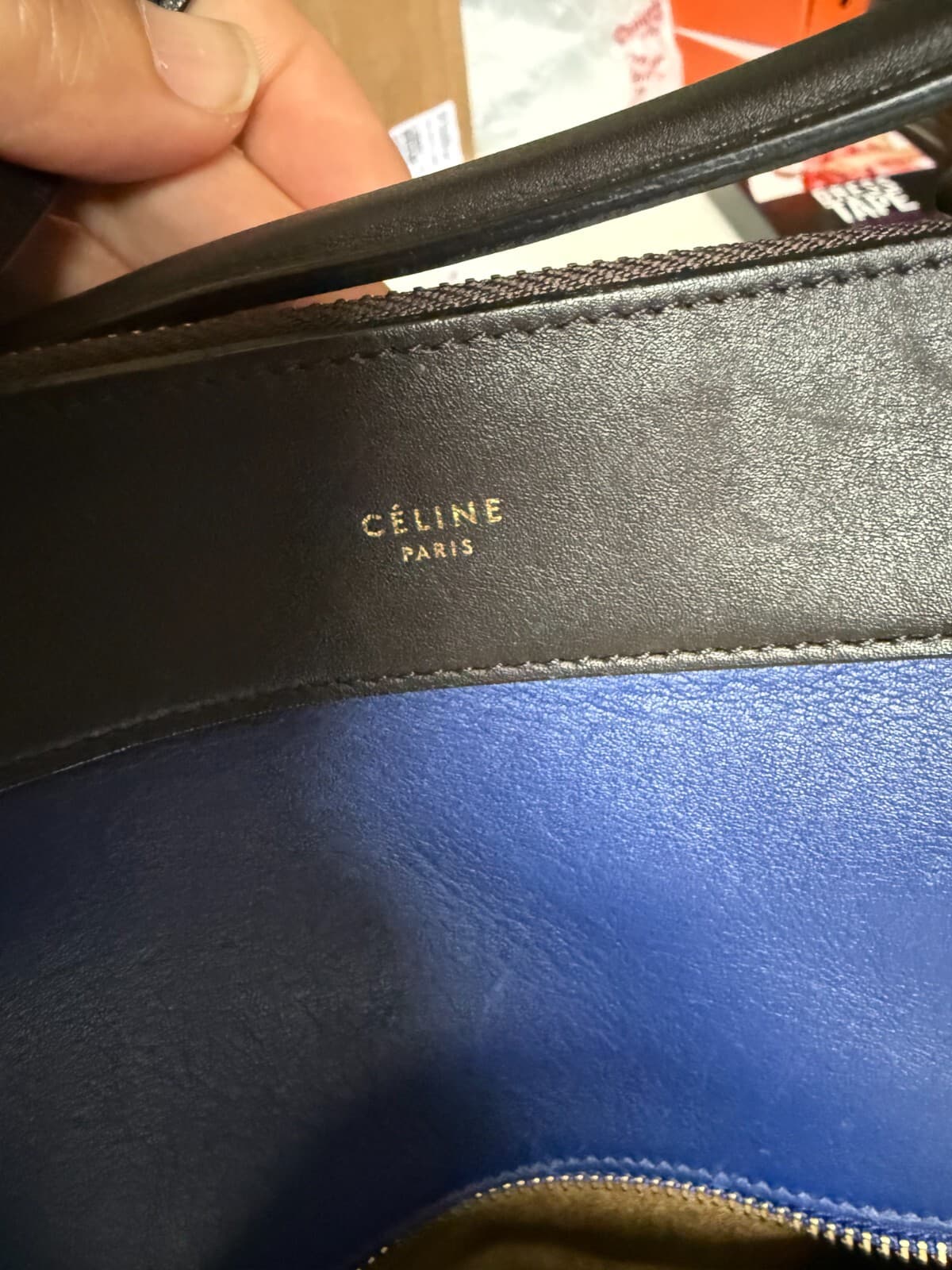 100% Authentic CELINE Bag The Ring Calfskin Tricolor Navy Brown Olive $2550 +tax - Thumbnail 11