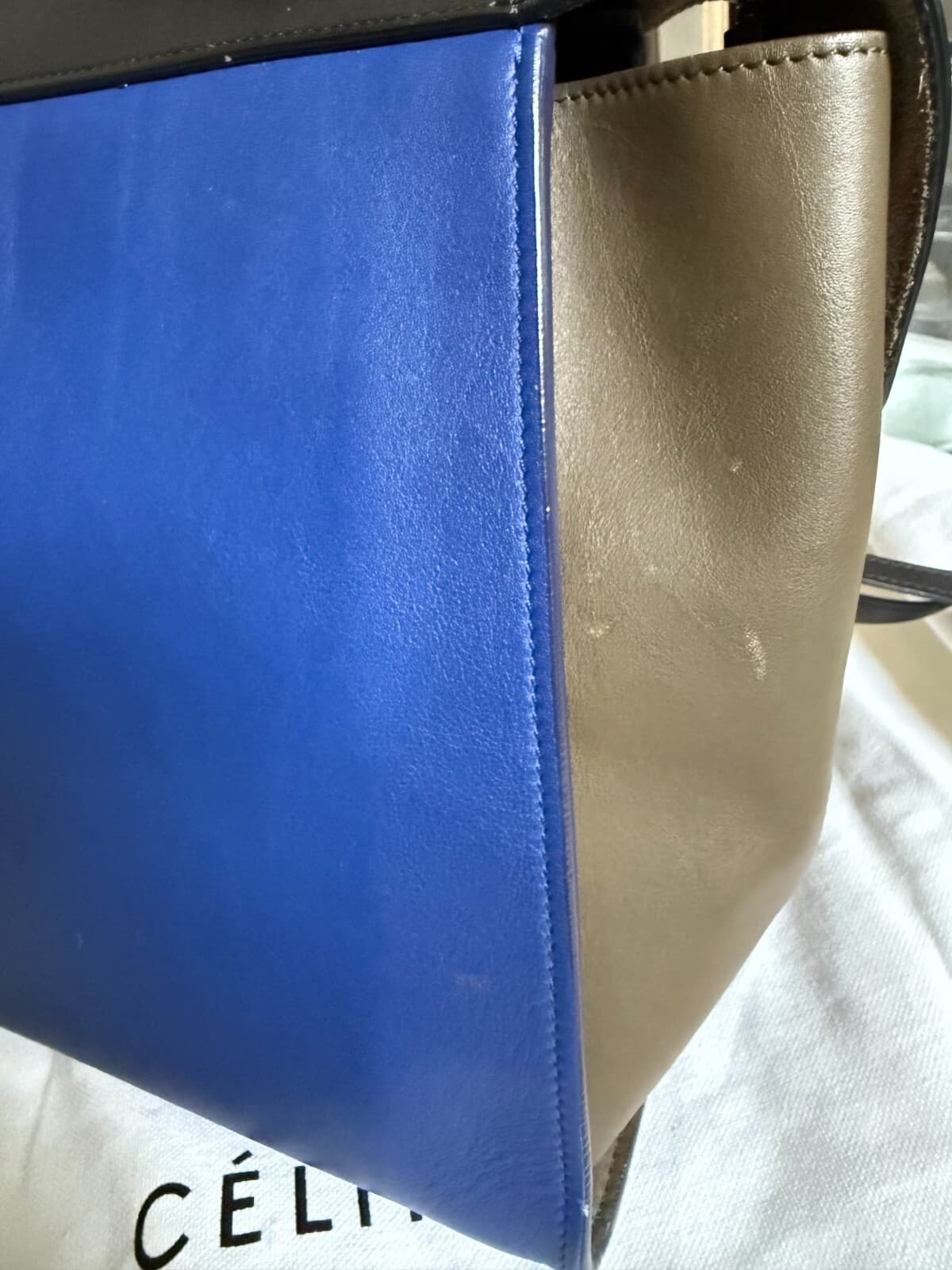 100% Authentic CELINE Bag The Ring Calfskin Tricolor Navy Brown Olive $2550 +tax - Thumbnail 5