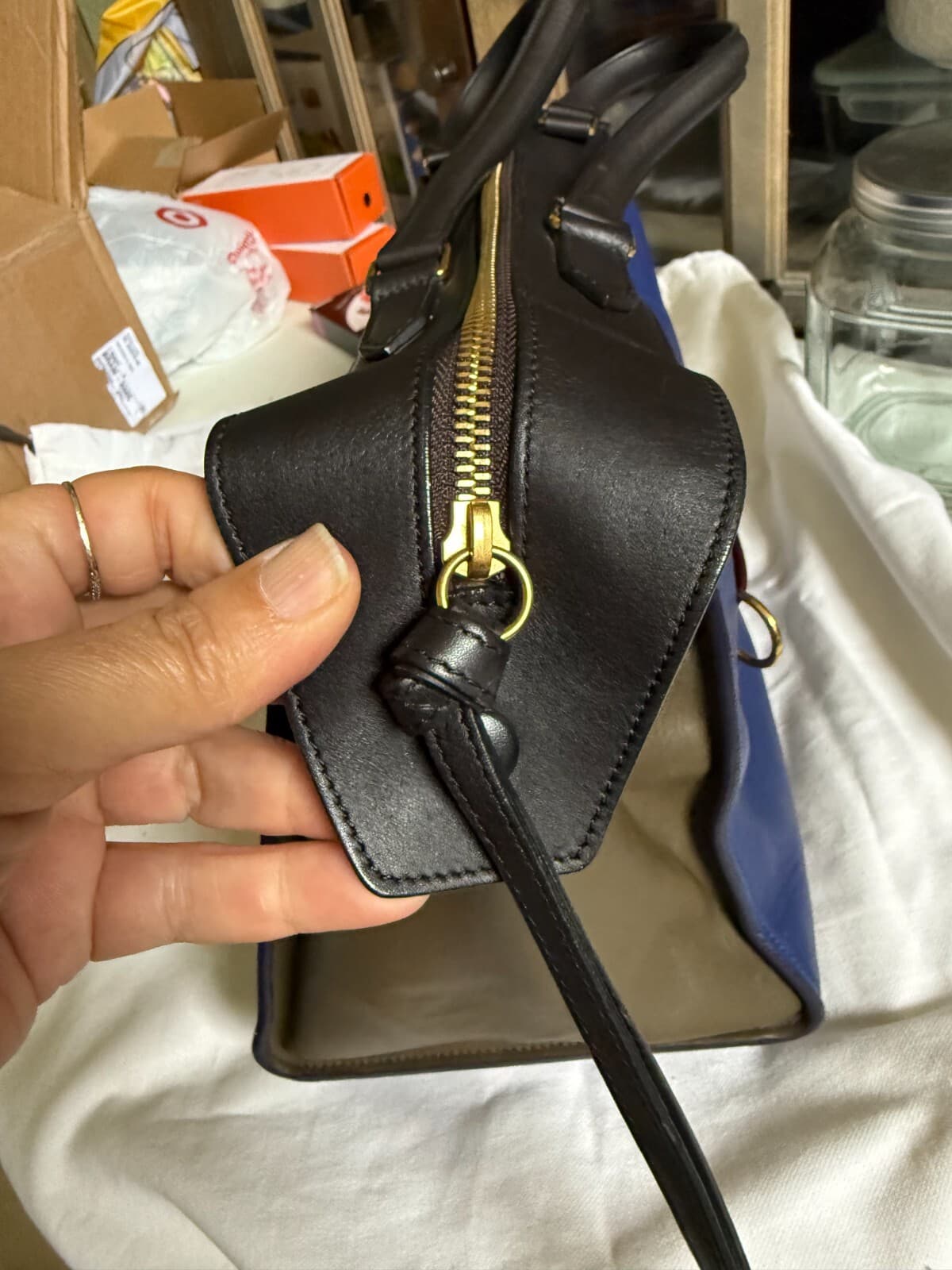 100% Authentic CELINE Bag The Ring Calfskin Tricolor Navy Brown Olive $2550 +tax - Thumbnail 8