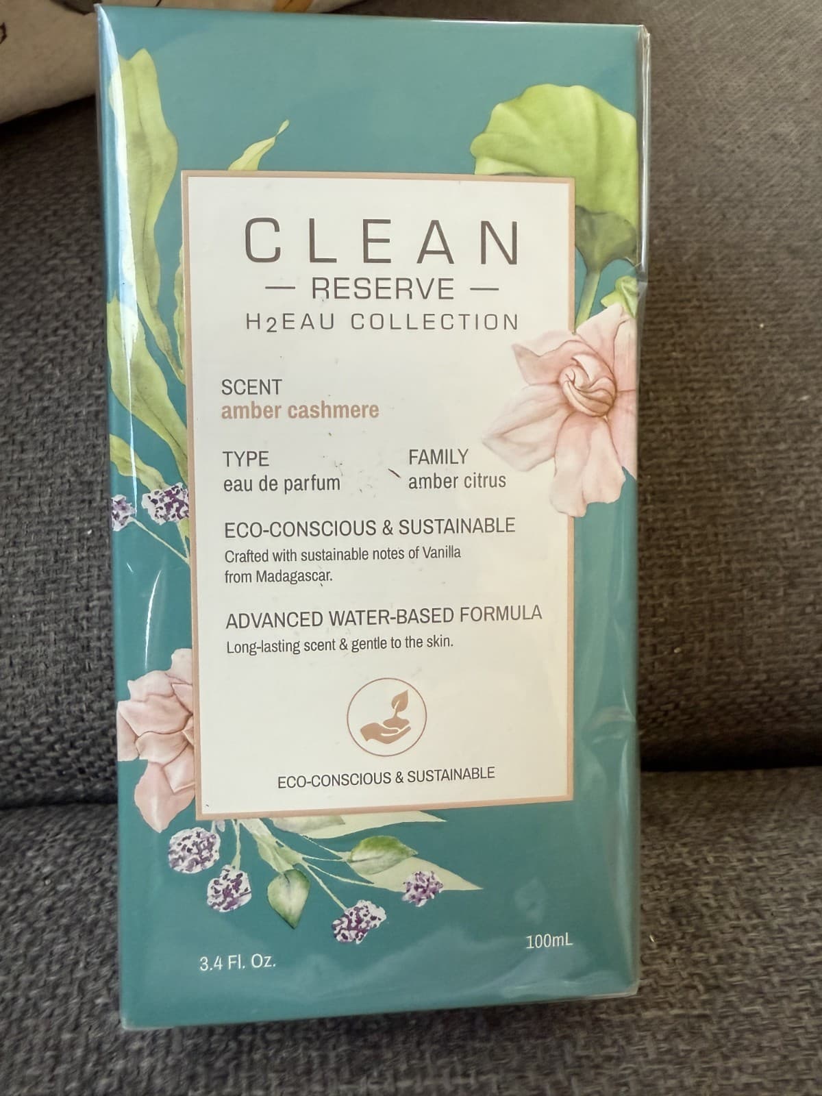 NEW Clean Reserve H2EAU Collection Amber Cashmere Eau de Parfum Spray 3.4oz, NIB