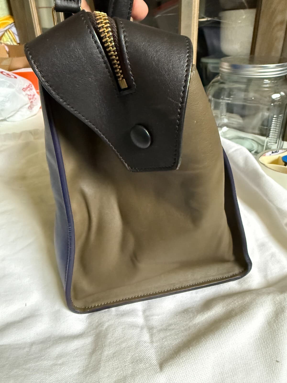100% Authentic CELINE Bag The Ring Calfskin Tricolor Navy Brown Olive $2550 +tax - Thumbnail 6