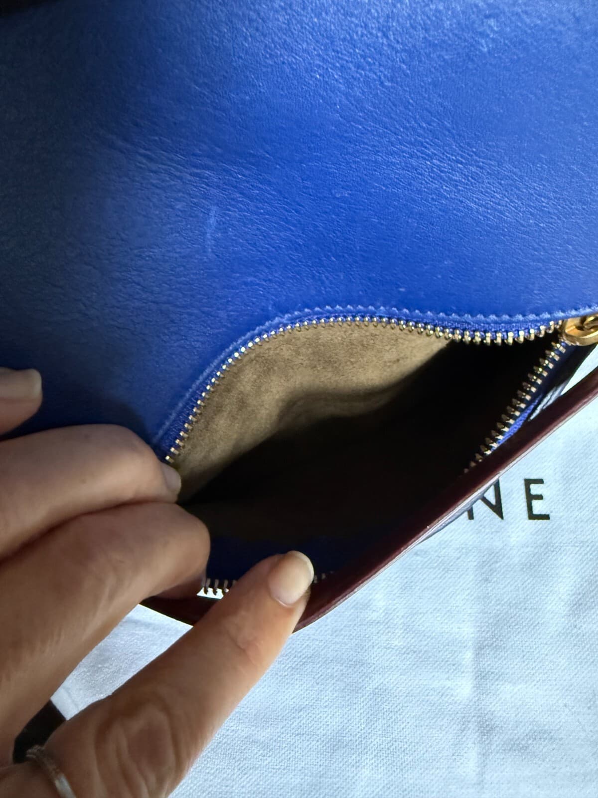 100% Authentic CELINE Bag The Ring Calfskin Tricolor Navy Brown Olive $2550 +tax - Thumbnail 10