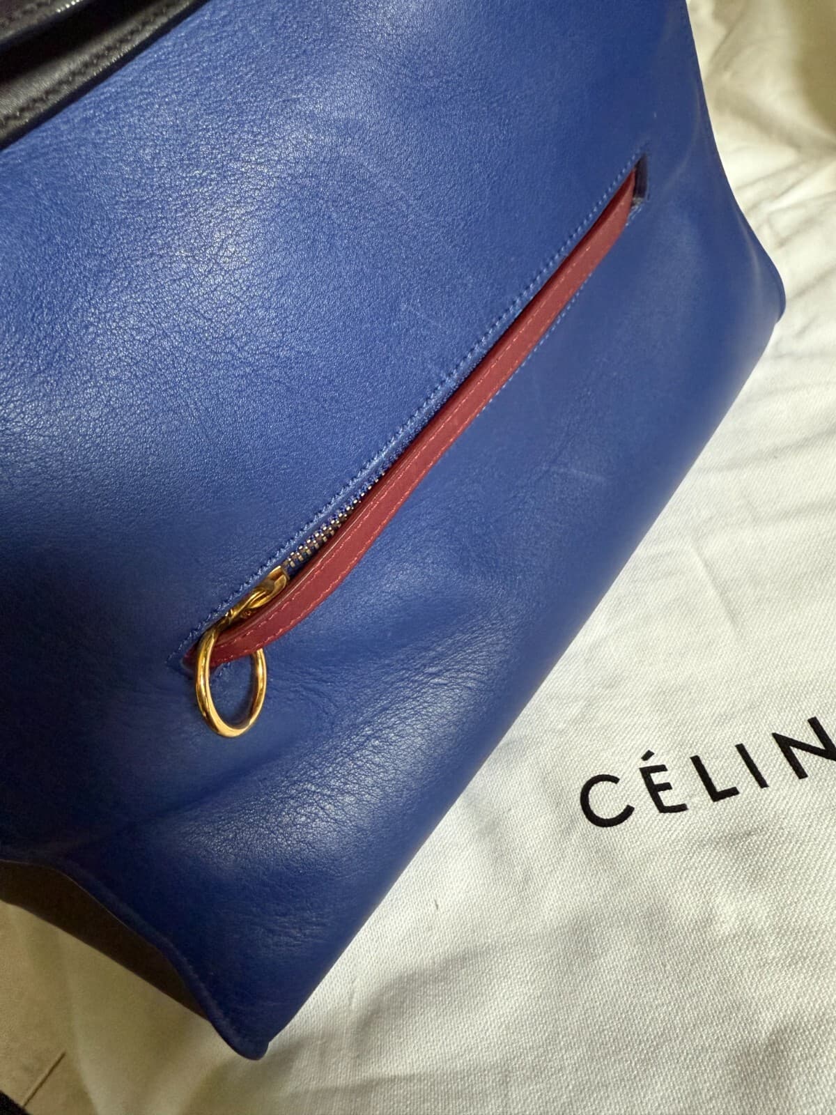 100% Authentic CELINE Bag The Ring Calfskin Tricolor Navy Brown Olive $2550 +tax - Thumbnail 9