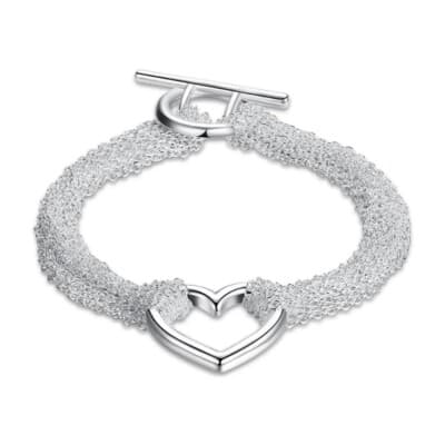 The Enmeshed Heart multi strand heart pendant bracelet in sterling silver. - Image 1