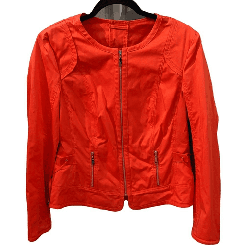BASLER coral light weather moto jacket w zipper accents tie waist detail. Sz M - Thumbnail 2