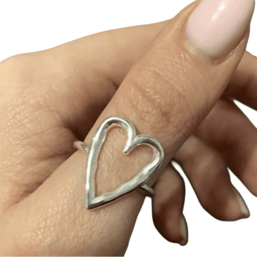 Big Heart adjustable ring in 925 sterling silver - Image 1