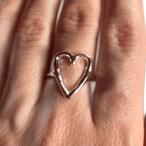 Big Heart adjustable ring in 925 sterling silver - Thumbnail 3