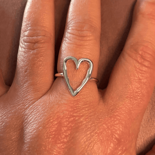 Big Heart adjustable ring in 925 sterling silver - Thumbnail 9