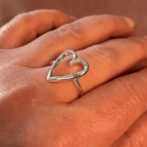 Big Heart adjustable ring in 925 sterling silver - Thumbnail 8