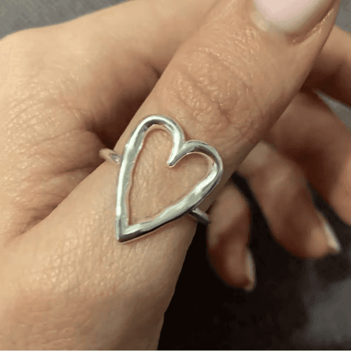 Big Heart adjustable ring in 925 sterling silver - Thumbnail 4