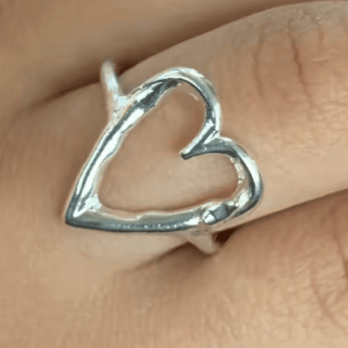 Big Heart adjustable ring in 925 sterling silver - Thumbnail 2