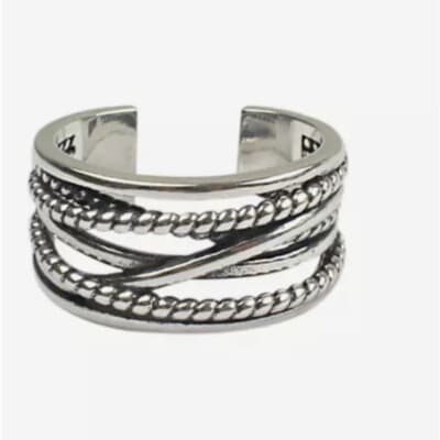 The Boho Weave Ring wide band adjustable in 925 silver - Thumbnail 3