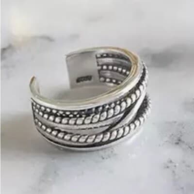 The Boho Weave Ring wide band adjustable in 925 silver - Thumbnail 6