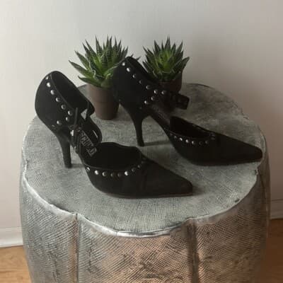 MOSCHINO Vintage black suede studded maryjane heels Pumps size 36 - Thumbnail 2
