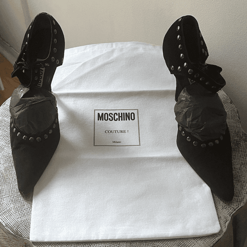 MOSCHINO Vintage black suede studded maryjane heels sz 36 - Thumbnail 2