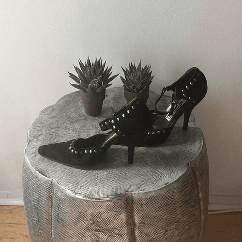 MOSCHINO Vintage black suede studded maryjane heels sz 36 - Thumbnail 4