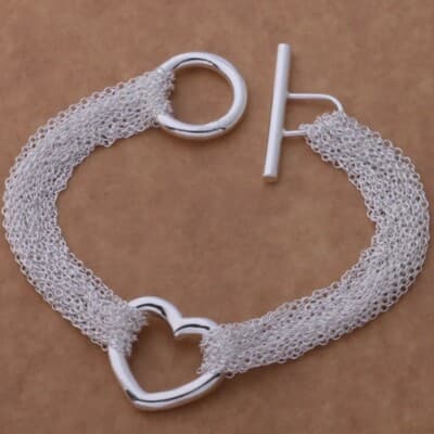 The Enmeshed Heart multi strand heart pendant bracelet in sterling silver. - Thumbnail 6