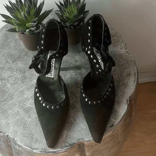 MOSCHINO Vintage black suede studded maryjane heels sz 36 - Thumbnail 3