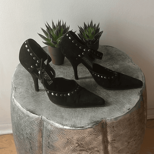 MOSCHINO Vintage black suede studded maryjane heels sz 36 - Image 1