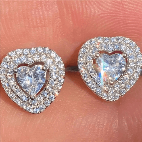 The Double Heart Earrings in 925 and brilliant cubic zirconia - Image 1