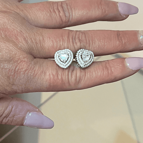 The Double Heart Earrings in 925 and brilliant cubic zirconia - Thumbnail 9
